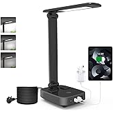 Yostyle LED Desk Lamp with 4 USB Charging Ports and 2 AC Outlets,5ft Extension Cord Power Strip Station, 3 Level Brightness, Touch Dimmer Control, Office Table Eye Care Lamp Bedroom Hotel