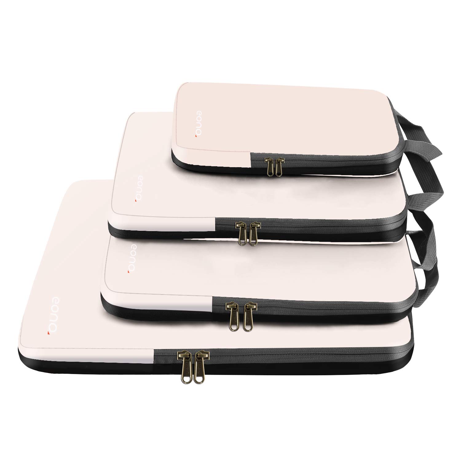 Eono Compression Packing Cubes, Luggage Organiser Set, Extensible Suitcase Organiser, Packing Organisers for Suitcases, Packing Cubes for Travel or Home Storage - White, 4 Set