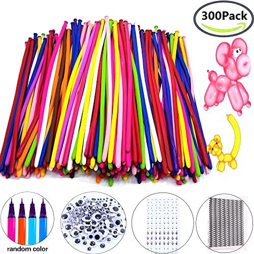 Magic Balloons Kits, 300Pack Animal Ballooons Latex Modeling Twisting Balloons Long Balloons For Animal Shape Party Decoration(With Pump&amp; Eye Sticker&amp;Wiggle Eyes)