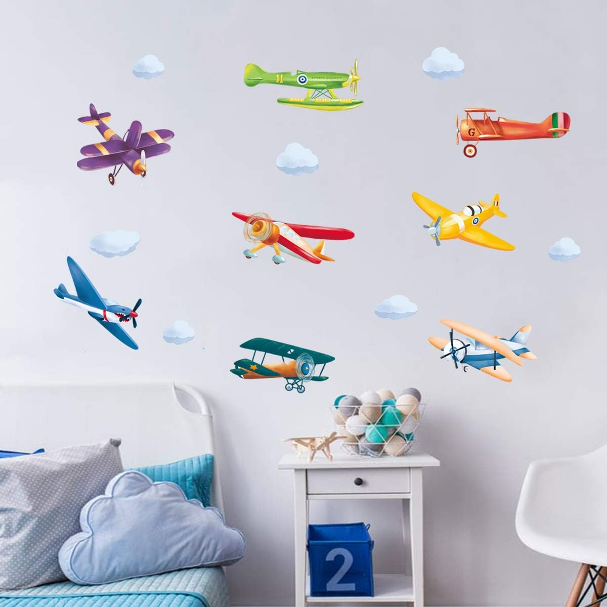 ufengke Colorful Airplane Wall Stickers Aircraft Biplane DIY Wall Decals Art Decor for Bedroom Playroom, Multicolor, 30cm x 90cm - Image 4
