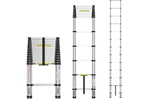 YESMRO Telescoping Ladder 12.5 FT,Aluminum One-Button Retraction Collapsible Extension Ladder, 375 LBS Capacity w/Non-Slip Feet Slow Down Design, Compact Ladder for Home, RV, Loft