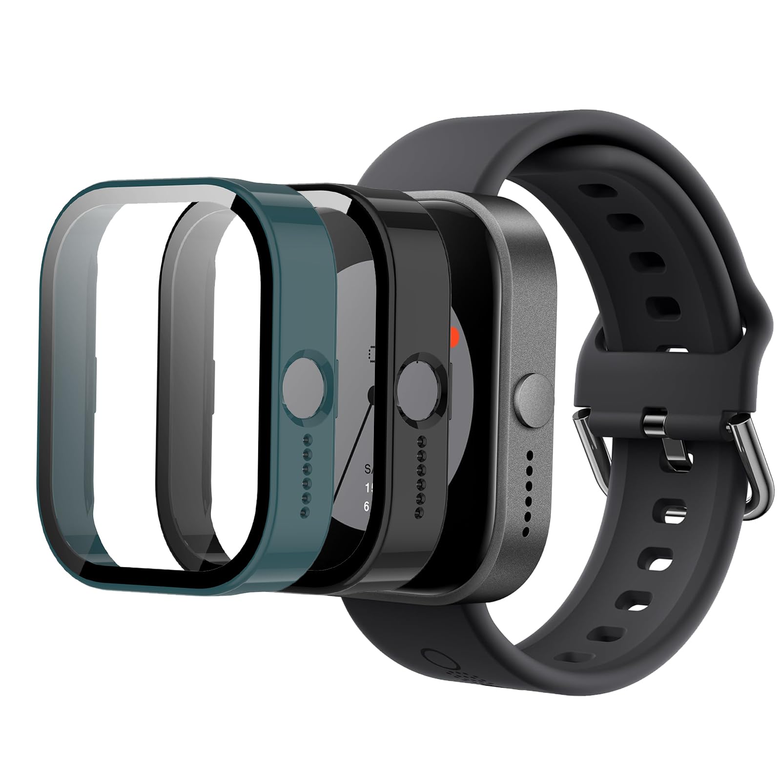 KUSINHOKA [2Pack] Case for CMF by Nothing Watch Pro Tempered Glass Screen Protector，PC Hard Case Tempered Glass Screen Protection Cover Slim Full Cover Scratch Proof Protector，Black+Green