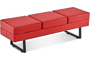 BarberPub Waiting Room Chairs, Heavy Duty Office Guest Reception Bench, Faux Leather Upholstered Lobby Chairs for Salon, Conference Room 7008 (Red)