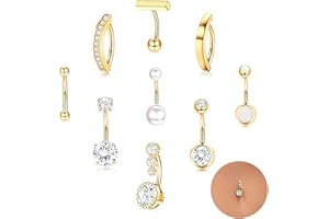 Permuly 9PCS Belly Button Piercing, Gold Belly Button Rings 10mm Navel Rings for Women Girls Navel Piercing Jewelry