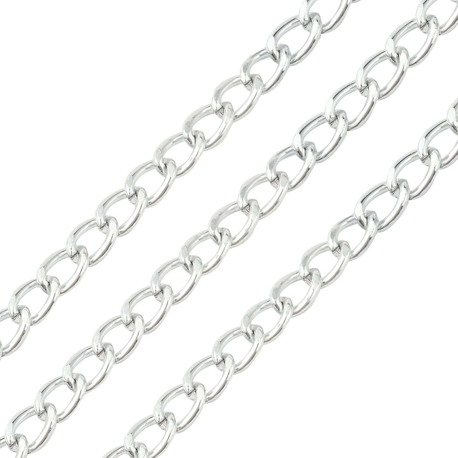 16.4 Feet Aluminum Curb Chains 10x6.5x1.8mm Twisted Links Cross Cable Chains Silver Plated with Spool for Pendant Necklace Jewelry Making, 10x6.5x1.8mm-Silver