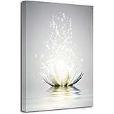 LZIMU Zen Canvas Wall Art White Lotus Flower Bloom in Water Picture Prints Wall Decor Framed Grey Painting for Yoga Spa Meditation Spiritual Room Decor (12x18in (30x45cm), Zen Artwork-3)