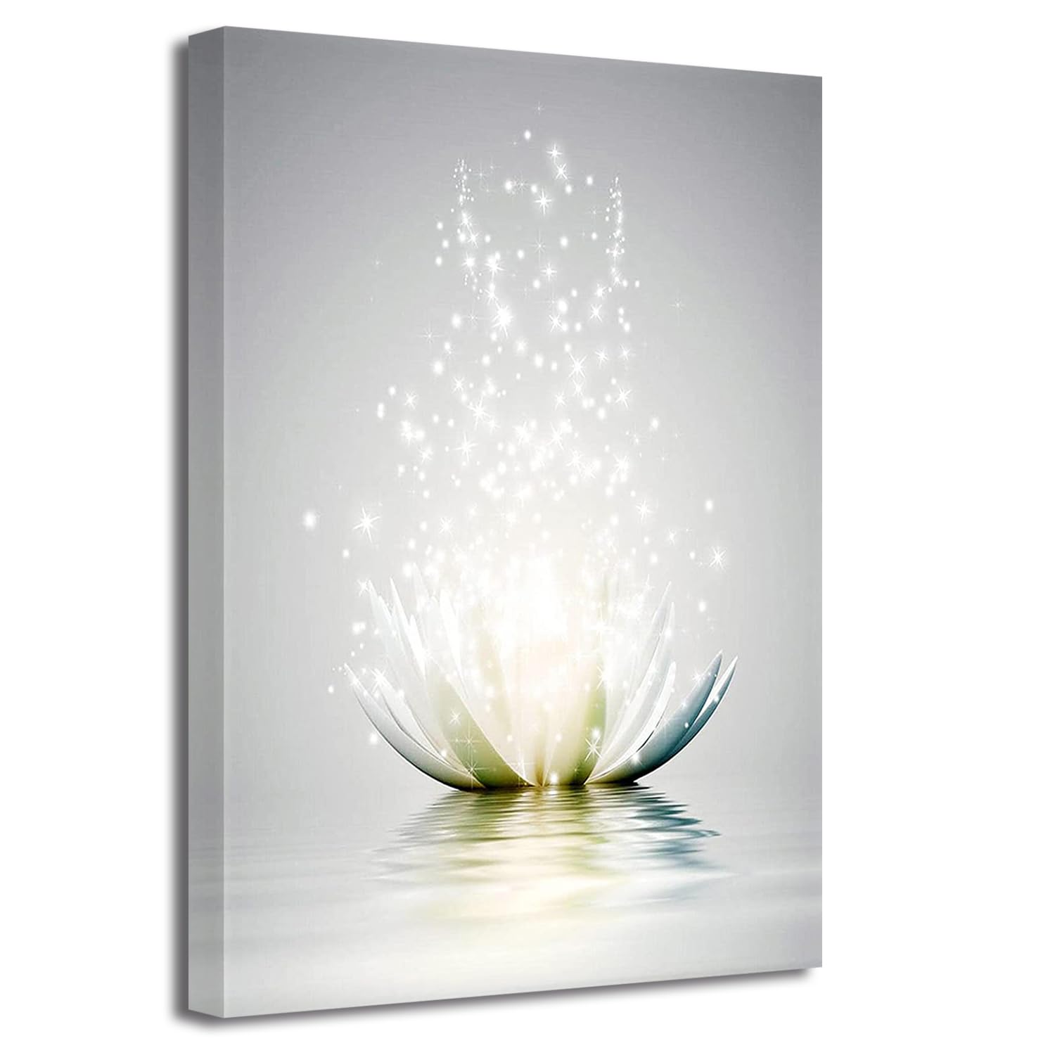 LZIMU Zen Canvas Wall Art White Lotus Flower Bloom in Water Picture Prints Wall Decor Framed Grey Painting for Yoga Spa Meditation Spiritual Room Decor (12x18in (30x45cm), Zen Artwork-3)