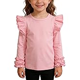 Toddler Girls Solid Color T-Shirt Kids Blouse Plain Ruffle Sleeve Top Baby Girl Cotton Casual Clothes