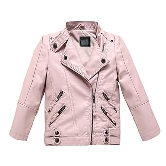 Lau's Jungen Mädchen Kunstleder Jacke Kinderkragen Motorrad Bikerjacke Lederimitat Mantel 104-152