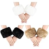 Blulu 3 Pairs Women's Faux Fur Wrist Cuffs Winter Wrist Warmers Faux Fur Arm Cuffs Warm Warmers for Women Party Costume Gifts