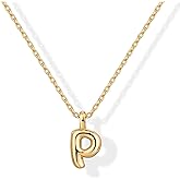 PAVOI 14K Gold Plated Dainty Chunky Bubble Initial Letter Pendant Necklace for Women | Alphabet Letter Necklace