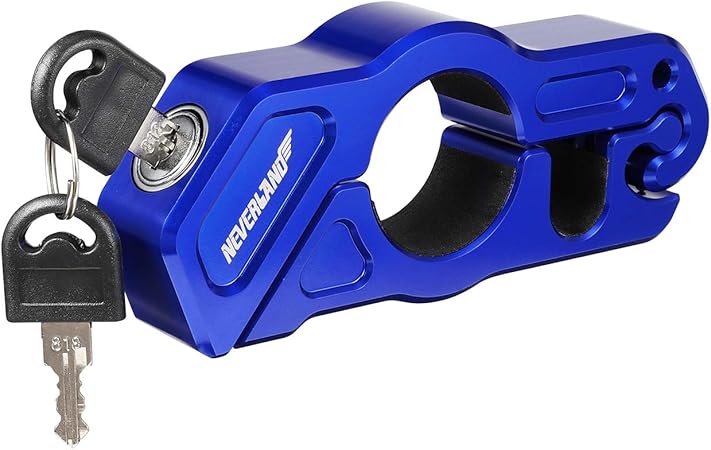 Amazon Neverland バイクロック バイク用 シフトブレーキ ハンドル ブレーキロック ハンドルロック シフトブレーキ 固定 挟んで ロック 取り付け簡単 バイクロック アクセルロック グリップロック 盗難防止 セキュリティ 強化 バイク用品 スペアキー付属 ブルー 車