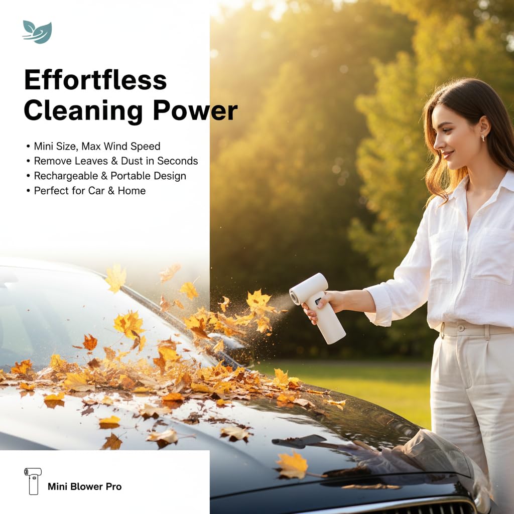 Portable Powerful Handheld Fan, 80,000 RPM High-Speed Turbo Personal Fan, 6 Gear Wind, 5000mAh Rechargeable Battery with LED Light & Multi-Function Dust Kit for Car Cleaning /Travel /Camping /Makeup