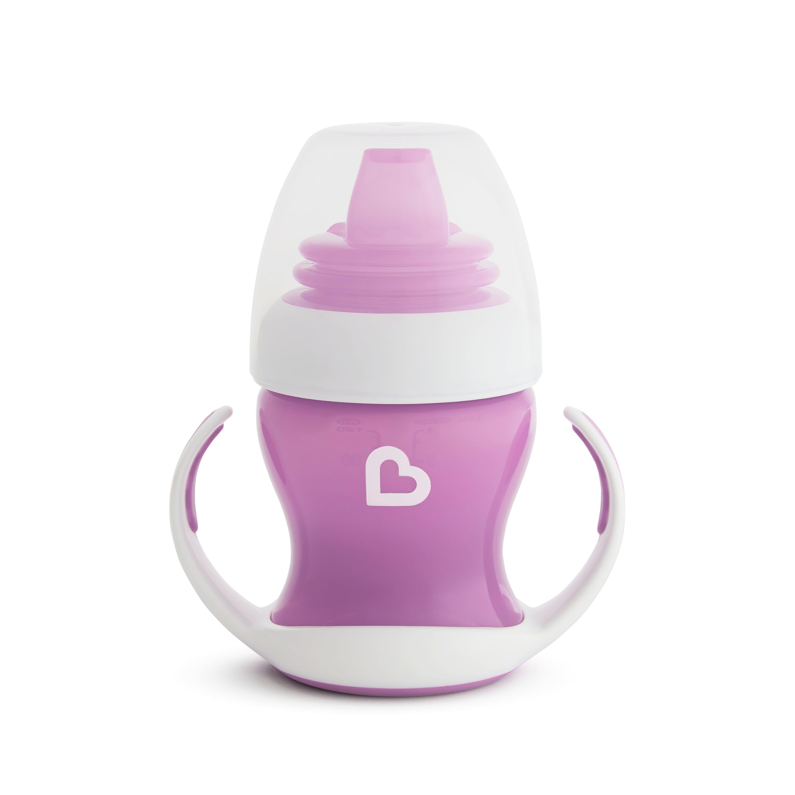 Munchkin Gentle Transition Baby Cup, Babies & Toddlers Sippy Cups with Handles & Lids, BPA Free Non Spill Cup, Dishwasher Safe, Leakproof Silicone Childrens Cups for 4+ Months - 4oz/118ml, Purple