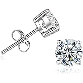 Handi Queen Moissanite Stud Earrings for Men Women, 925 Sterling Silver 18K White Gold Plated, 1CT 6.5mm Round Cut, VVS1 D Color （0.6-2ct）