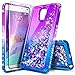 NageBee Glitter Liquid Sparkle Bling Floating Quicksand Waterfall Diamond Case, Purple/Blue for Samsung Galaxy Note 4 with Tempered Glass Screen Protector