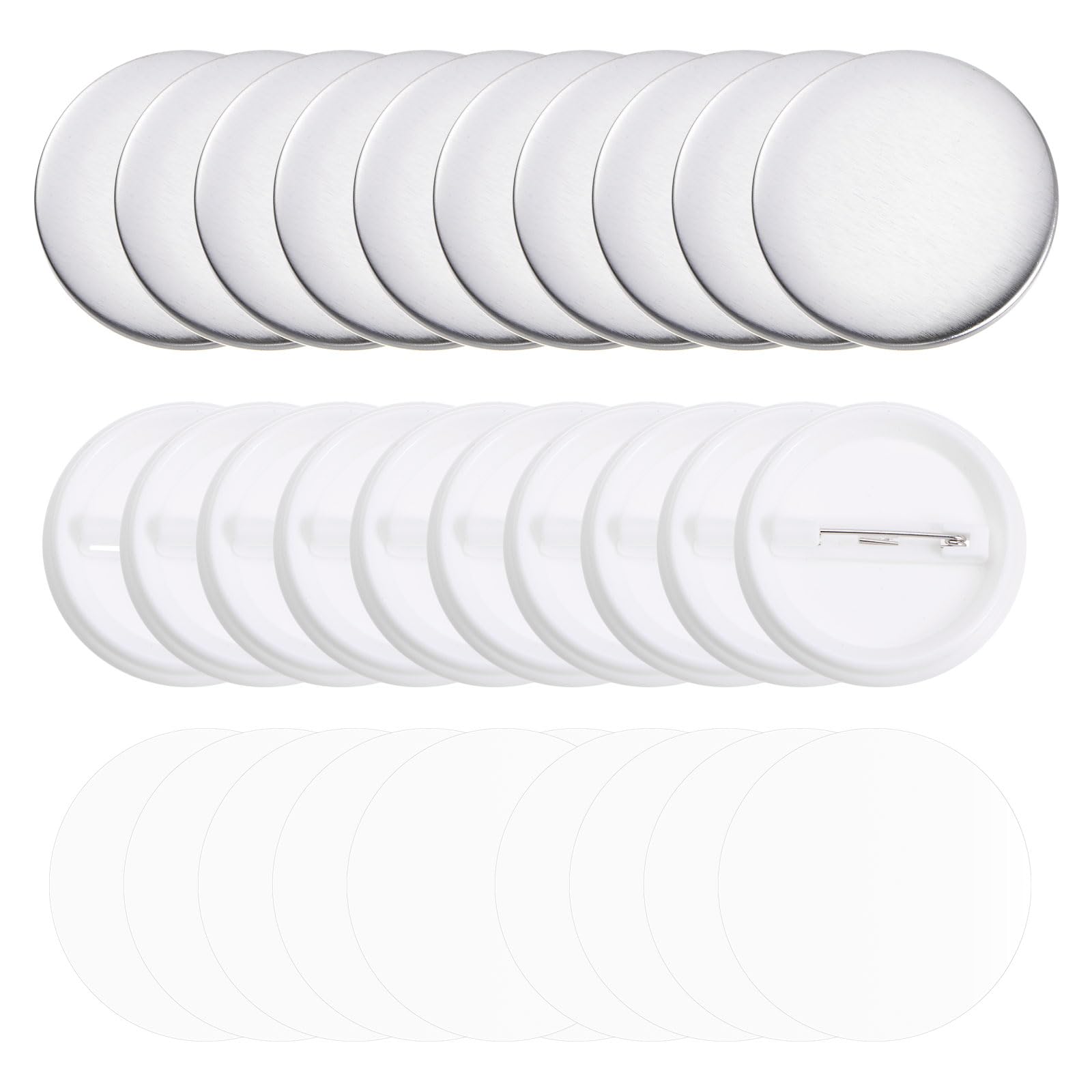 Rebower Blank Pin Back Button Parts Simple Stable (with Cover Button Back Film),[for Button Maker Machine]-44 mm 1.73 Inches/White/200 Sets