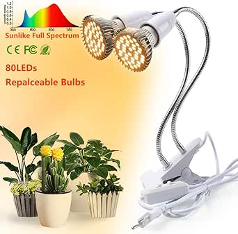 Lámpara LED para plantas, espectro completo 40 W 80 ledes, luz para