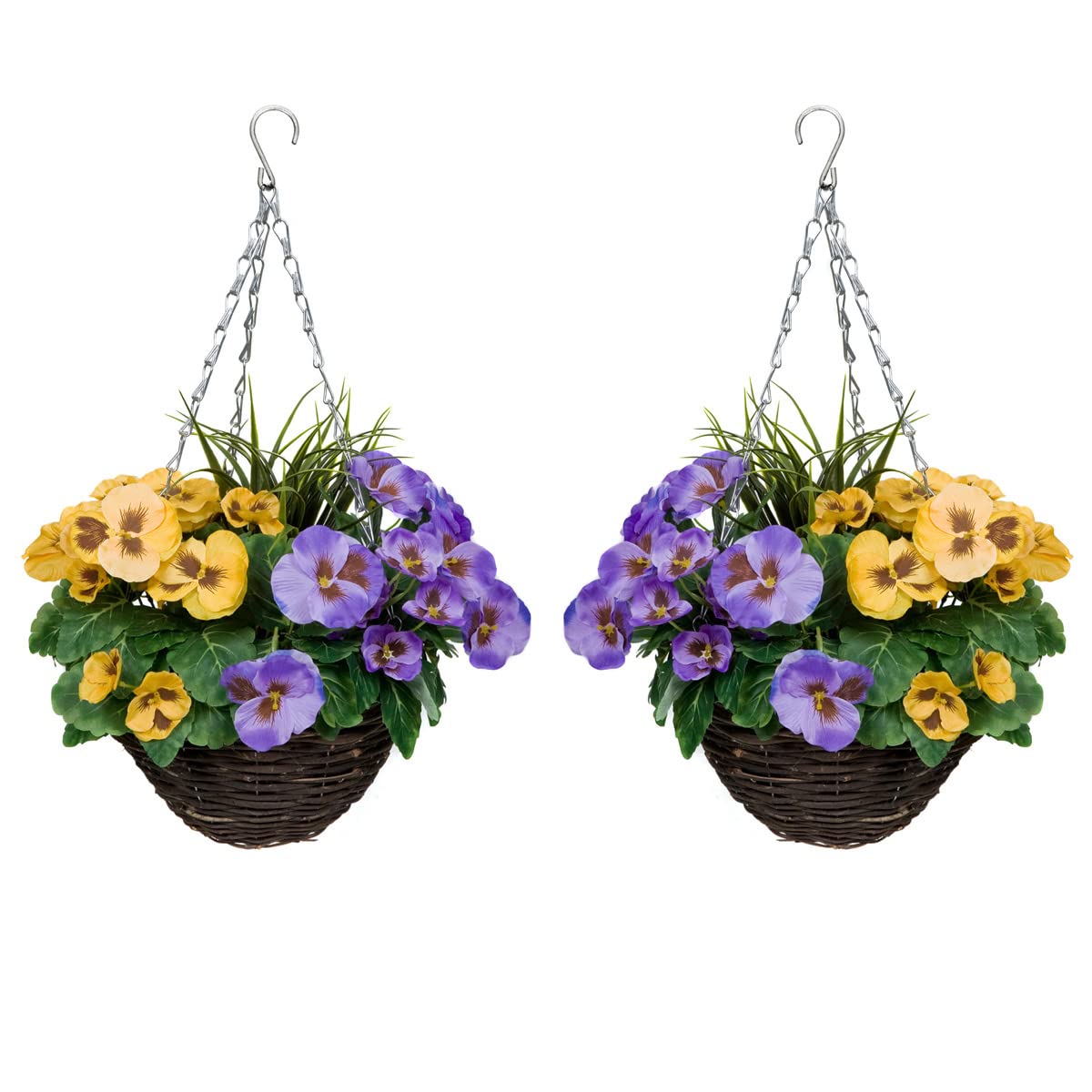 2 x Hanging Baskets with Purple & Yellow Flowers and Decorative Grasses (Set of 2)