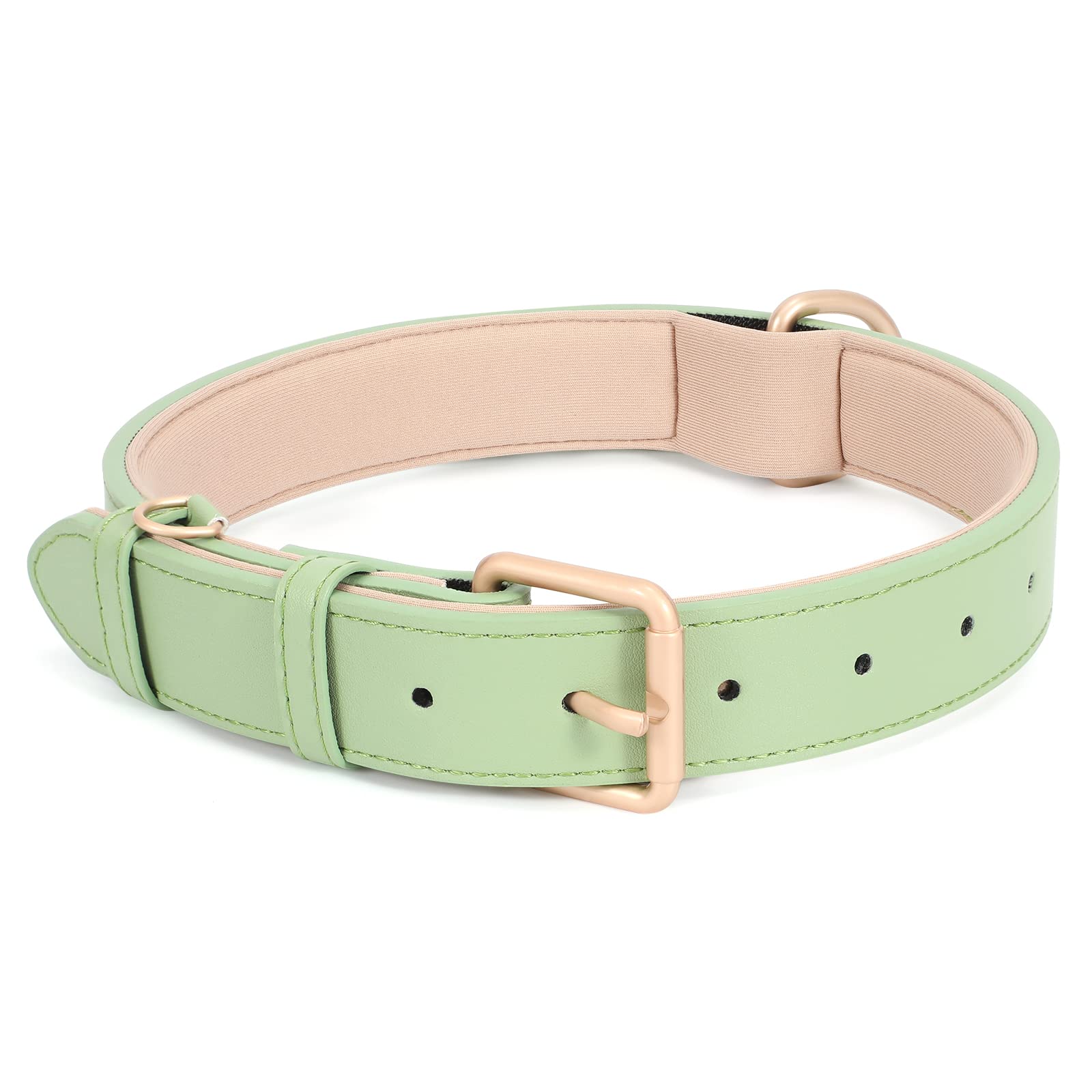 JASGOOD Leather Dog Collar for Small Medium Large Dog Adjustable Soft Leather Padded Puppy Collar with Alloy Buckle Heavy Duty Waterproof Dog Pet Collar,Green, XS