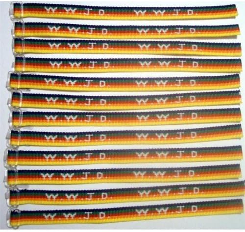 1 Dozen W.W.J.D. Wrist bands Rainbow What would Jesus Do? Christian Bracelets by CTC Gifts