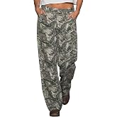 Justalwart Women's Leopard Print Mid Rise Light Weight No Stretch Wide Leg Pants Baggy Jeans