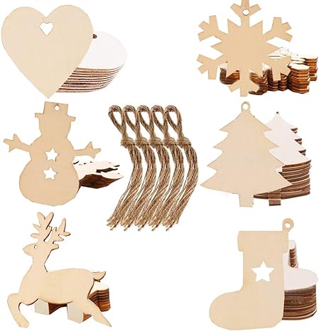 Liuer 60pcs Weihnachtsanhänger Tannenschmuck Basteln Weihnachten Diy Weihnachtsdekoration Holz Scrapbooking Holz Natur Holzscheiben Handwerk