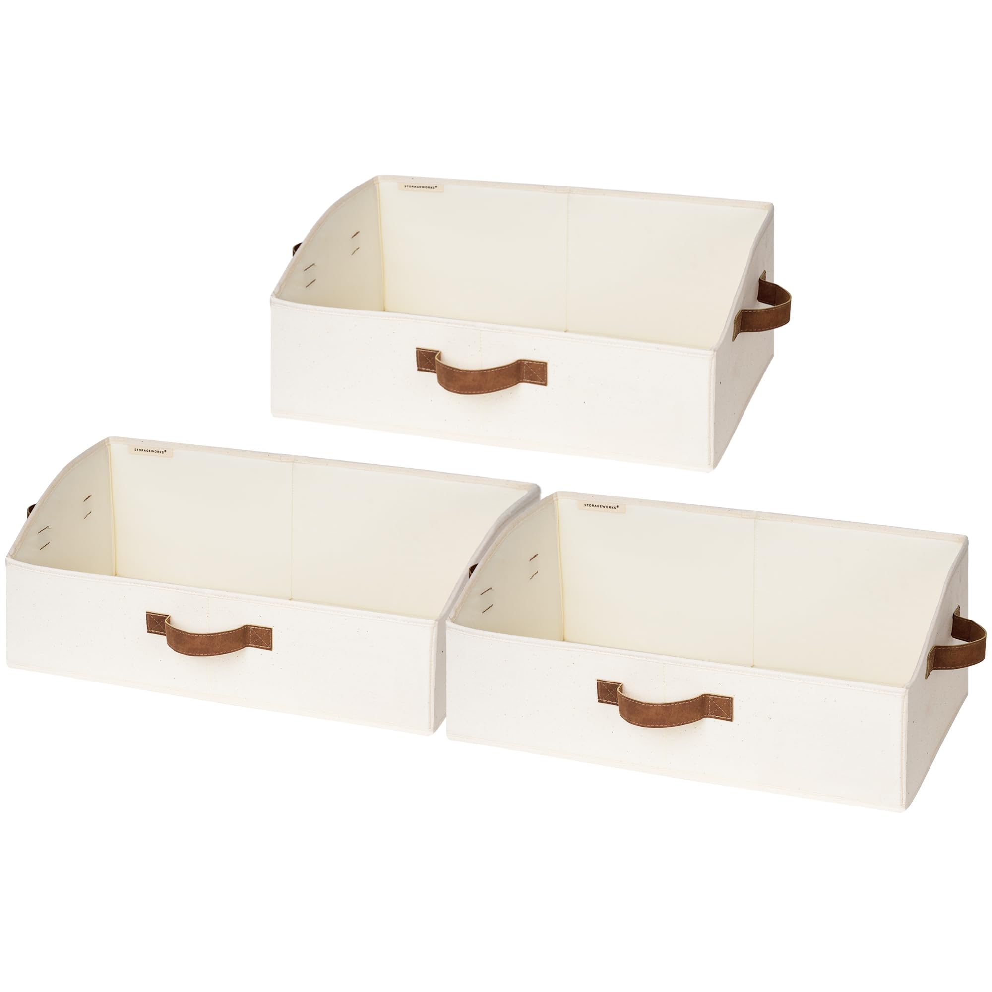 StorageWorks Closet Storage Bins, Trapezoid Organizer Box for Shelves, Fabric Clothes Bin, Foldable Organizing Baskets with Handles, Large, Ivory White, 3-Pack