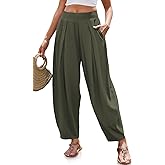TARSE Women’s Linen Harem Pants Loose Fit Boho Pants with Wide Waistband Casual Lounge Trousers for Summer Beach Vacation