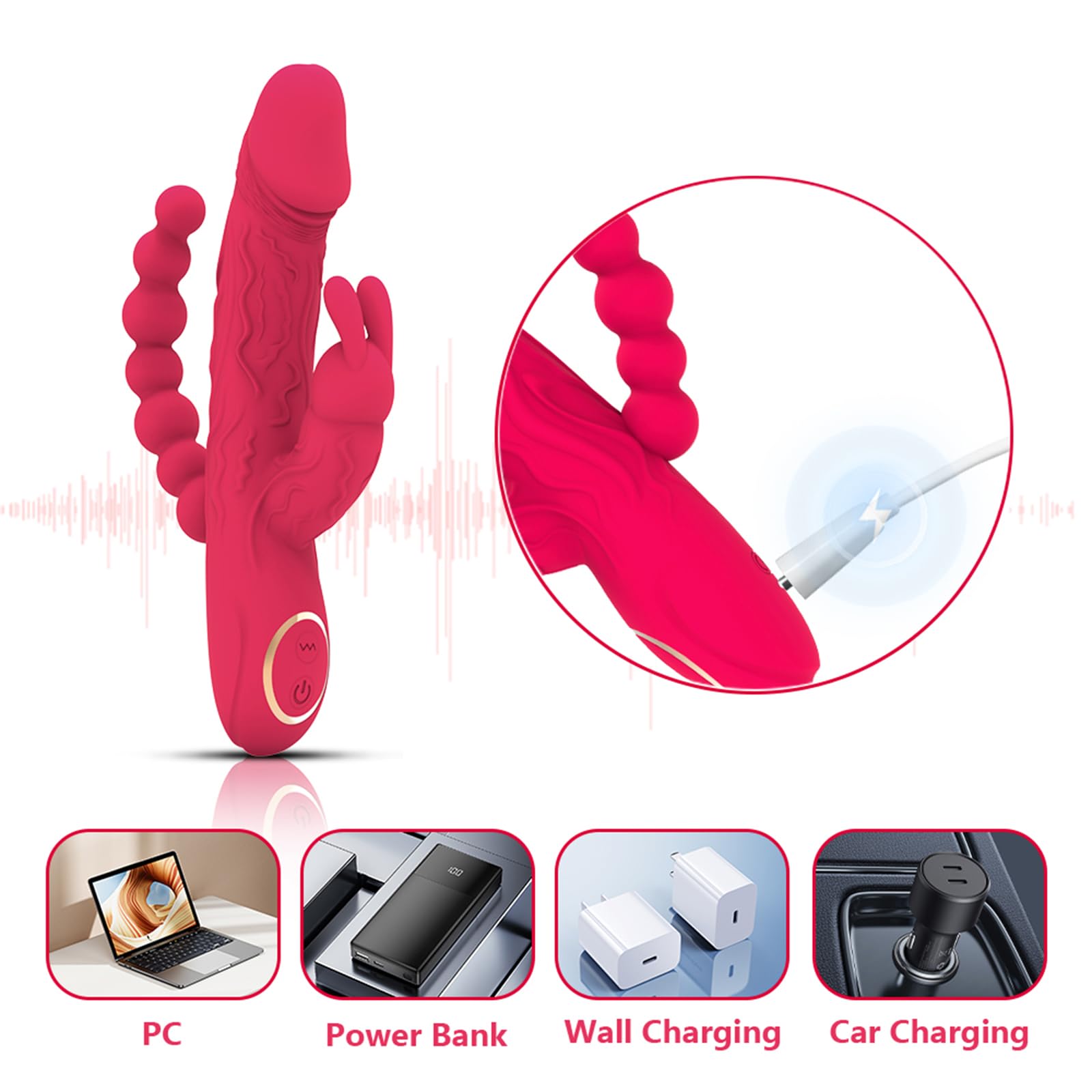 Dildo Vibrator SexSpielzeug G Punkt Vibration 3 in 1 Klitoris Stimulator mit Stoßfunktion Leise und Stark 10 Vibrationsmodi Analplug Analvibrator Prostata Stimulator Erotik Sex Toys für Frau und Paare