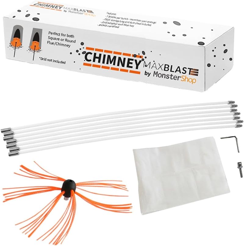Monster Shop MAXBLAST Chimney Cleaning Kit Drill Powered Rotary Brush 20-70cm