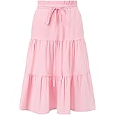 Eymitory Girls Girls Maxi Skirts High Waisted Long Skirt Ruffled Drawstring Tiered Skirts with Pocket