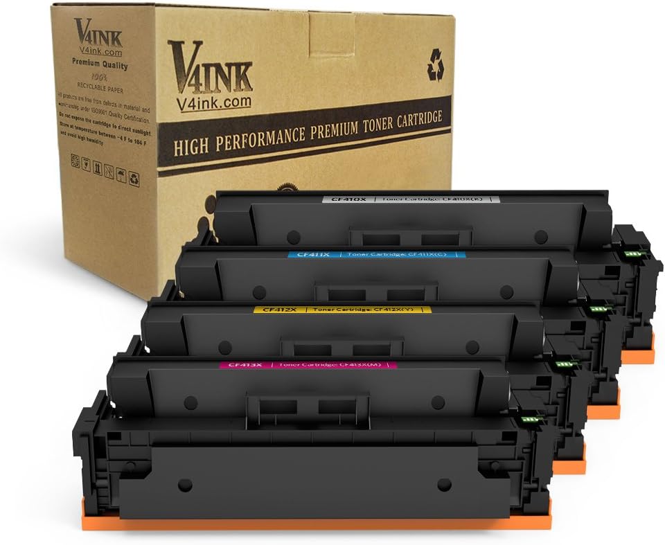 V4INK 4-Packs Compatible Toner Cartridge Replacement for HP 410X CF410X CF411X CF412X CF413X 410A for use in HP Color Laserjet Pro M452dn M452nw M452dw MFP M477fdn M477fdw M477fnw Printer (KCMY)