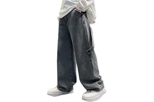 Boys Baggy Jeans Kids Wide Leg Straight Denim Cargo Pants Casual Y2k Elastic Waist Trousers with Pockets