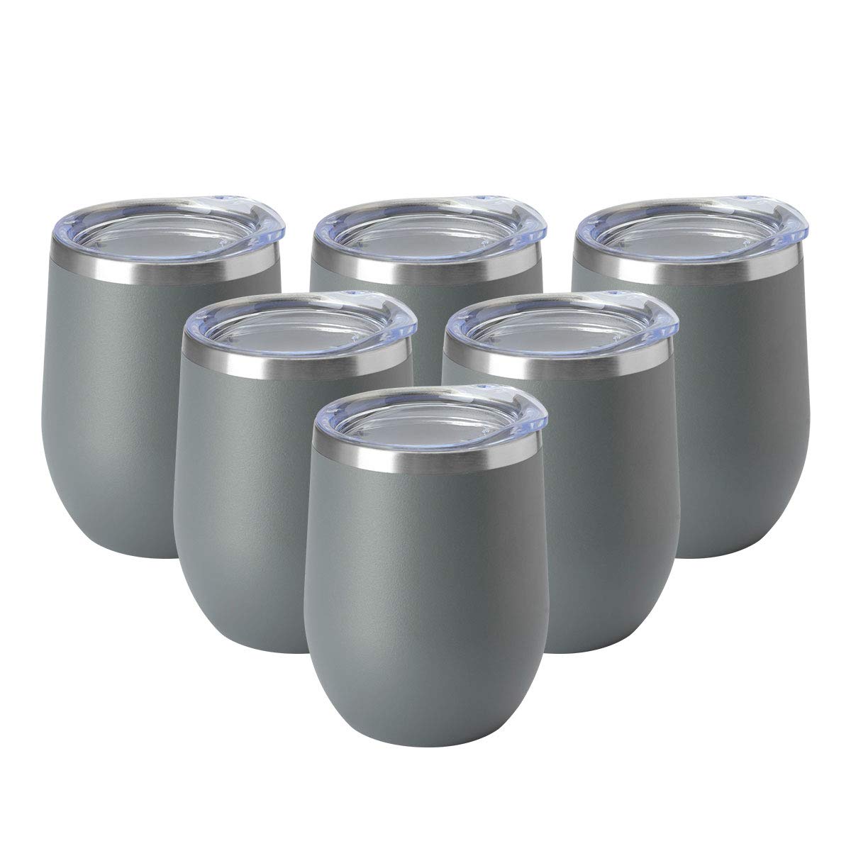 HASLE OUTFITTERS 12oz Wine Tumbler with Lid Stemless Wine Glasses Double Wall Vacuum Travel Mugs stainless steel Coffee Cup for Cold & Hot Drinks Wine Coffee Cocktails Beer 6 Pack Grey