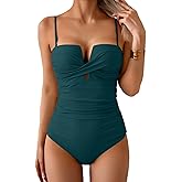 Eomenie Women's Push Up Wrap Front Swimsuit One Piece Tummy Control Bathing Suits Bandeau Support Slimming Swimwear