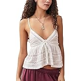 Women Y2K Floral Babydoll Tank Shirt V Neck Spaghetti Strap Ruffle Hem Crop Cami Boho Cute Going Out Top