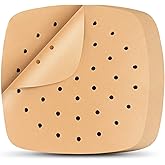 Air Fryer Liners, 200Pcs Square, 8.5 Inch Perforated Parchment Paper Sheets for Baking, HOFHTD Parchment Paper for Air Fryer and Bamboo Steaming Basket (Unbleached)