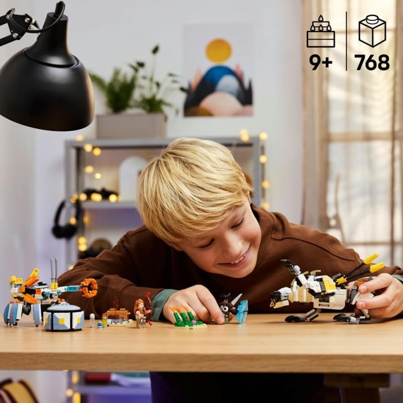 Horizon Adventures Aloy und Varl vs. Panzerwanderer und Sägezahn, Spielzeug mit Monstermaschinen und Minifiguren, Spielset zum Sammeln für Fans vom Videospiel, Jungen & Mädchen ab 9 Jahren 77037