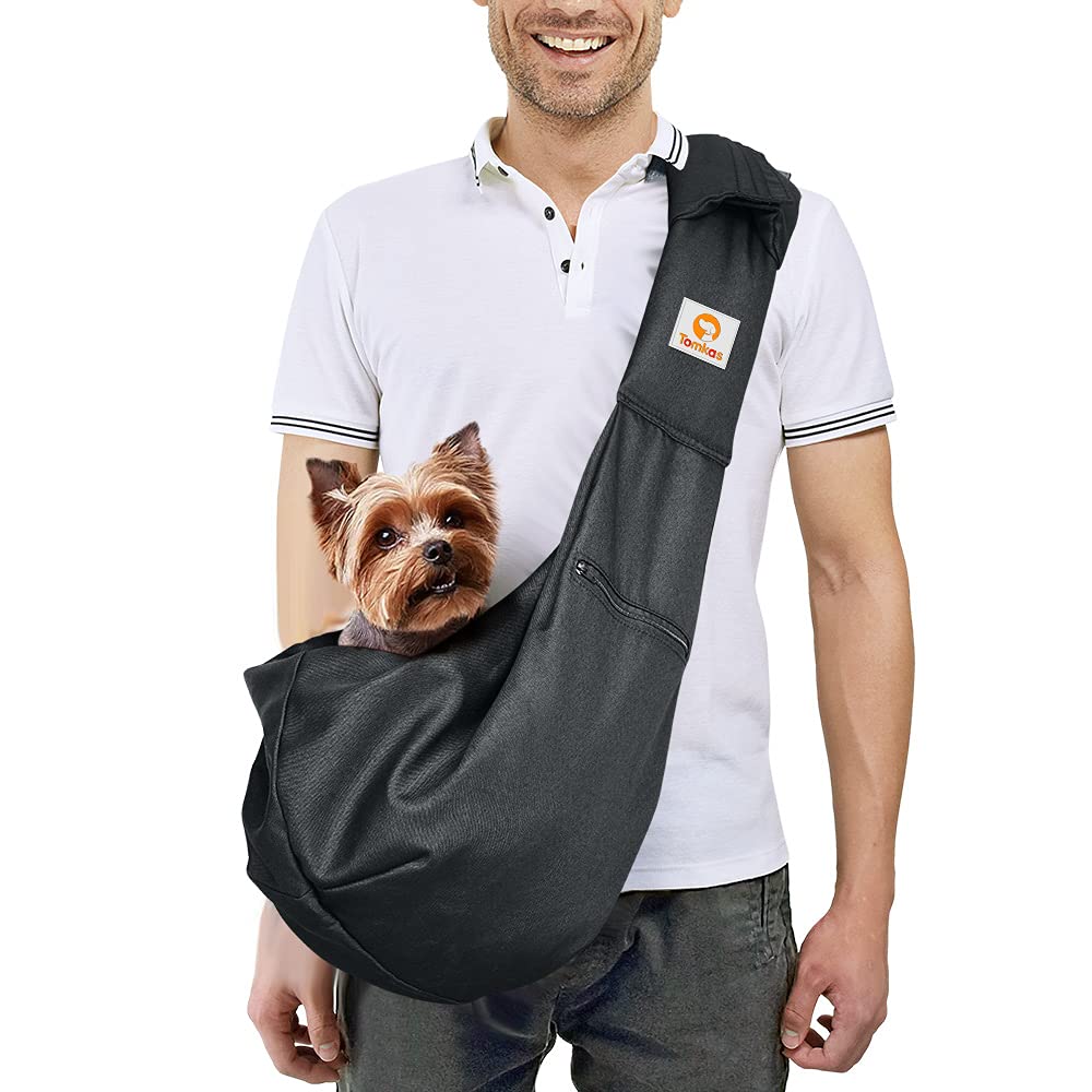 Photo 1 of Tomkas Small Dog Sling Carrier - Zipper pocket & Adjustable strap & Zip Pocket - for 8 - 15 lbs pets(Black)Pupppy