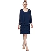 S.L. Fashions Womens Mother of The Bride Two Piece Jacket Dress with Beading