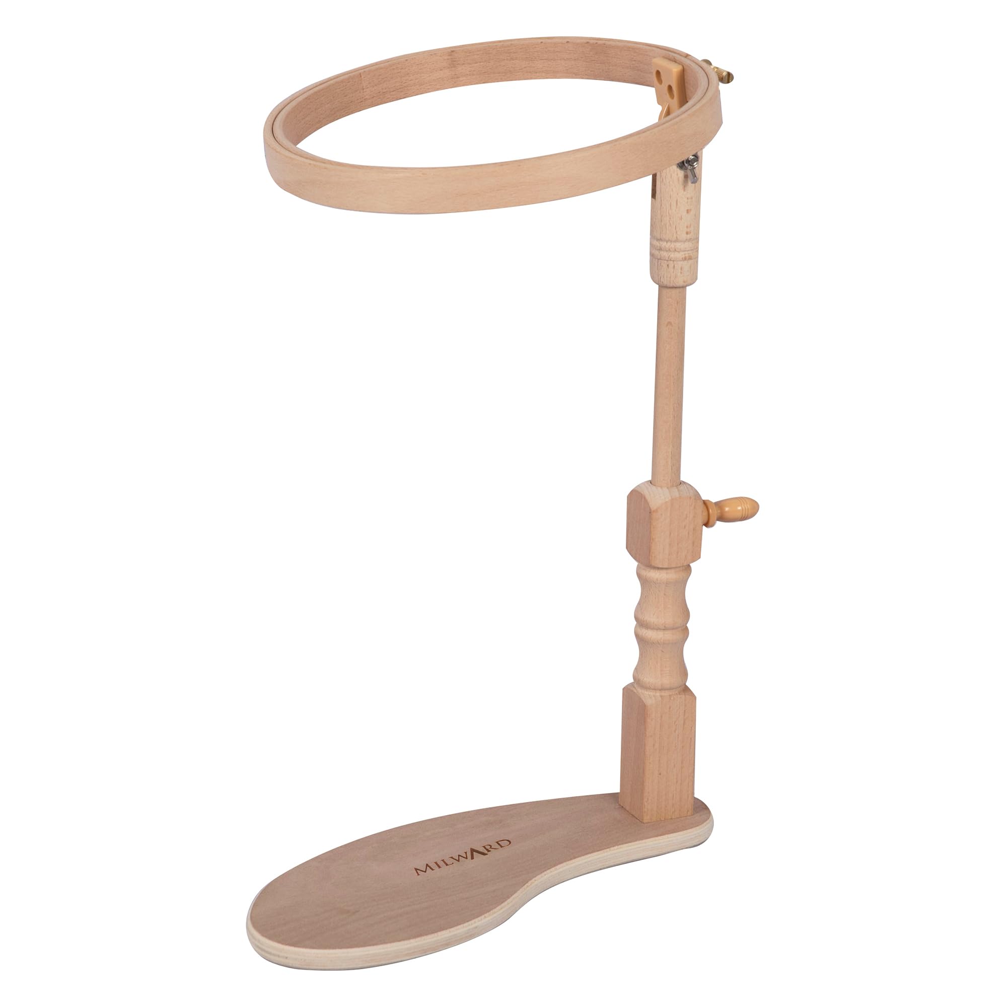 MILWARDS Hands Free Adjustable Seat Frame, Lap Stand, Rotated Cross Stitch Holder, Beech Wood, with 20cm/8" Hoop