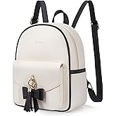 ECOSUSI Mini Backpack for Women Girls Cute Bowknot Small Backpack Purse Ladies Leather Bookbag Satchel Bag, with Charm Tassel Black&Beige