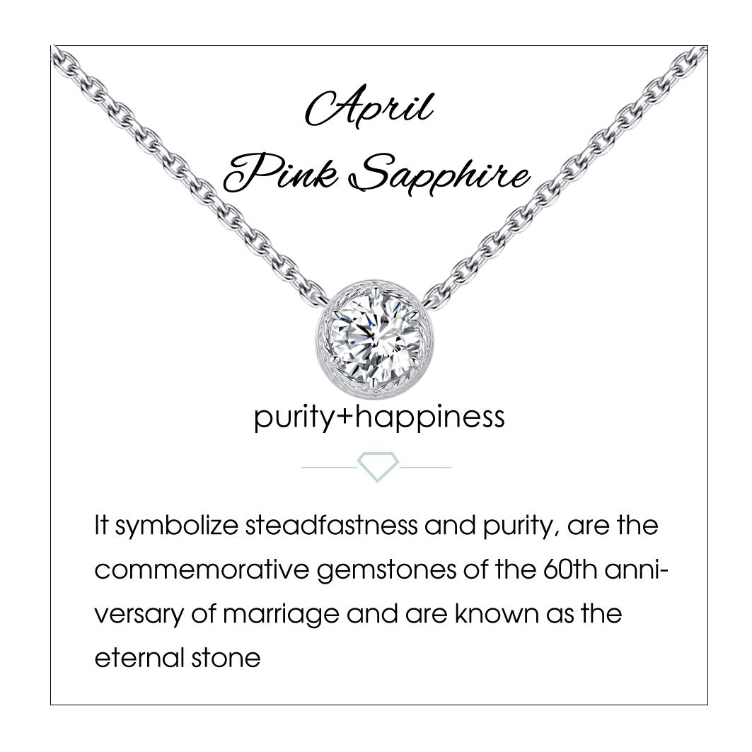 Qings Birthstones Necklaces April Crystal Necklace Sterling Silver 925 Necklace Pendant Necklace Braided Edge with Cut-Out Necklace Birthday