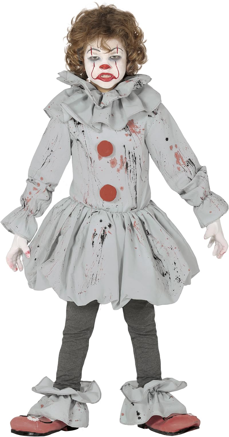 FIESTAS GUIRCA Killer Clown Fancy Dress Costume - Grey Horror Clown Costume - Kids Halloween Costumes 7-9 years