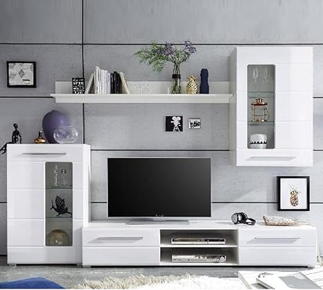 Stella Trading Enrique Wohnwand Komplett Set In Hochglanz Weiss Moderne Schrankwand Mit Schoner Led Beleuchtung Fur Ihr Wohnzimmer 240 X 190 X 42 Cm B H T Amazon De Kuche Haushalt