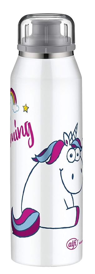 alfi 5677.110.050 Isolier-Trinkflasche isoBottle, Edelstahl Einhorn dreaming 0,5 l – Hält 12 Stunden heiß oder 24 Stunden kal