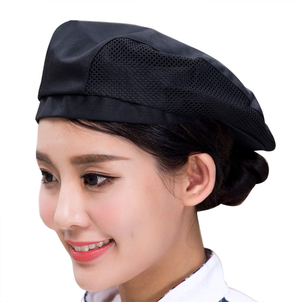 Chef Hat for Men Women Adults Cotton Cooking Cap Breathable Chef Cap Kitchen Cook Hat Waiter Work Cap Elastic Beret Cap Professional Catering Hat for Kitchen Restaurant Hotel Party Cooking Baking