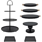 FESTLOVE Set of 7 Black Cake Stands Metal Dessert Display Holder Round 3 Tier Cupcake Stand Serving Tray Platter Cake Pedestal Stand for Party Weddings Birthday Baby Showers Anniversary
