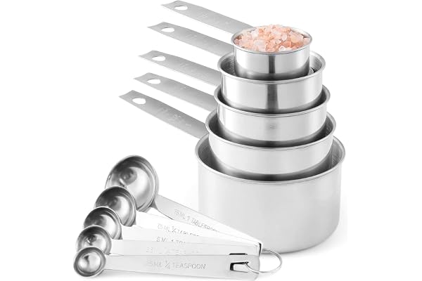 Stainless Steel Measuring Cups And Measuring Spoons 10-Piece Set, 5 Cups And 5 Spoons